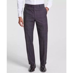 Michael Kors Malone Classic Fit Stretch Wool Checked Dress Pants Brown/Blue NWT